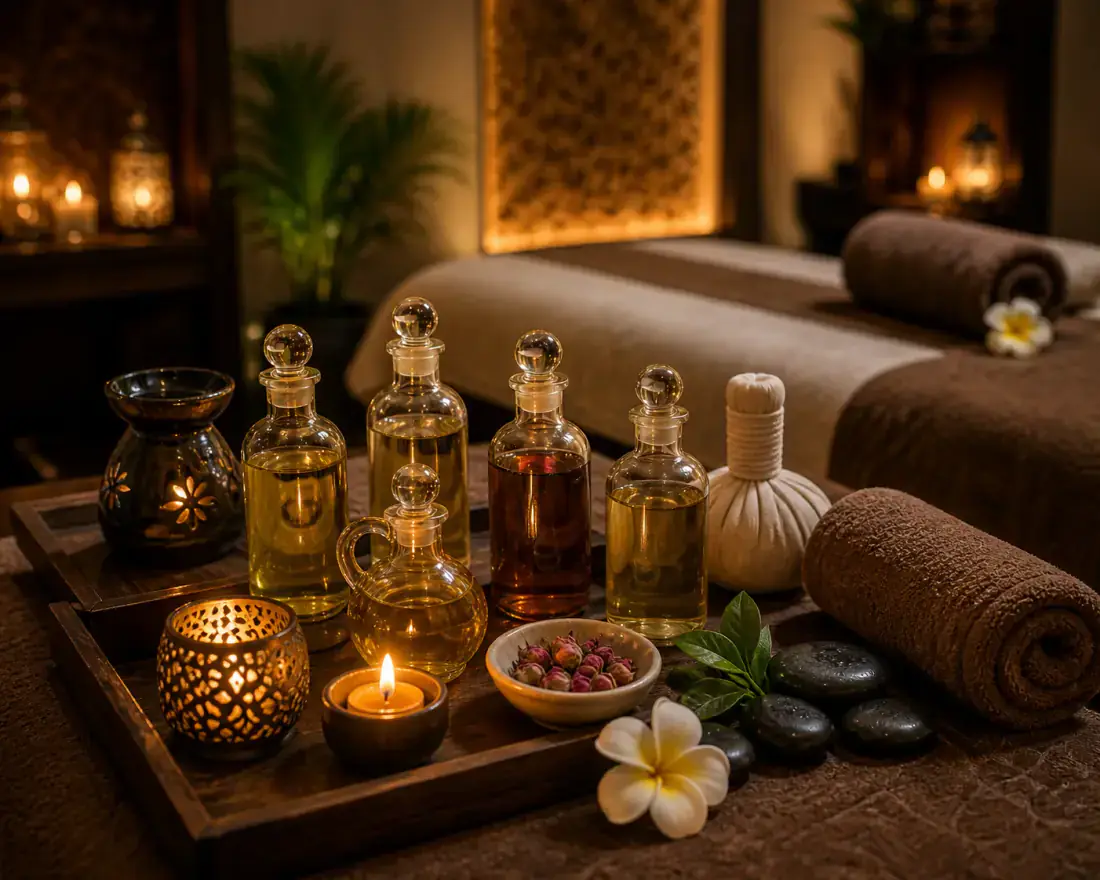 Quiet private treatment room prepared for a head, neck and shoulder massage at Next Balance Spa in Al Jaddaf